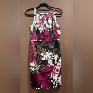EUC size 6 Tahari Floral Midi Dress - Pink, White, Black, Brown cocktail